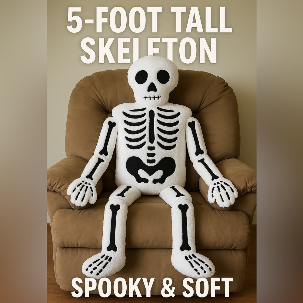 Storehouse Plush Skeleton Pillow 5 Foot Halloween Decor TikTok Viral HTF In Hand